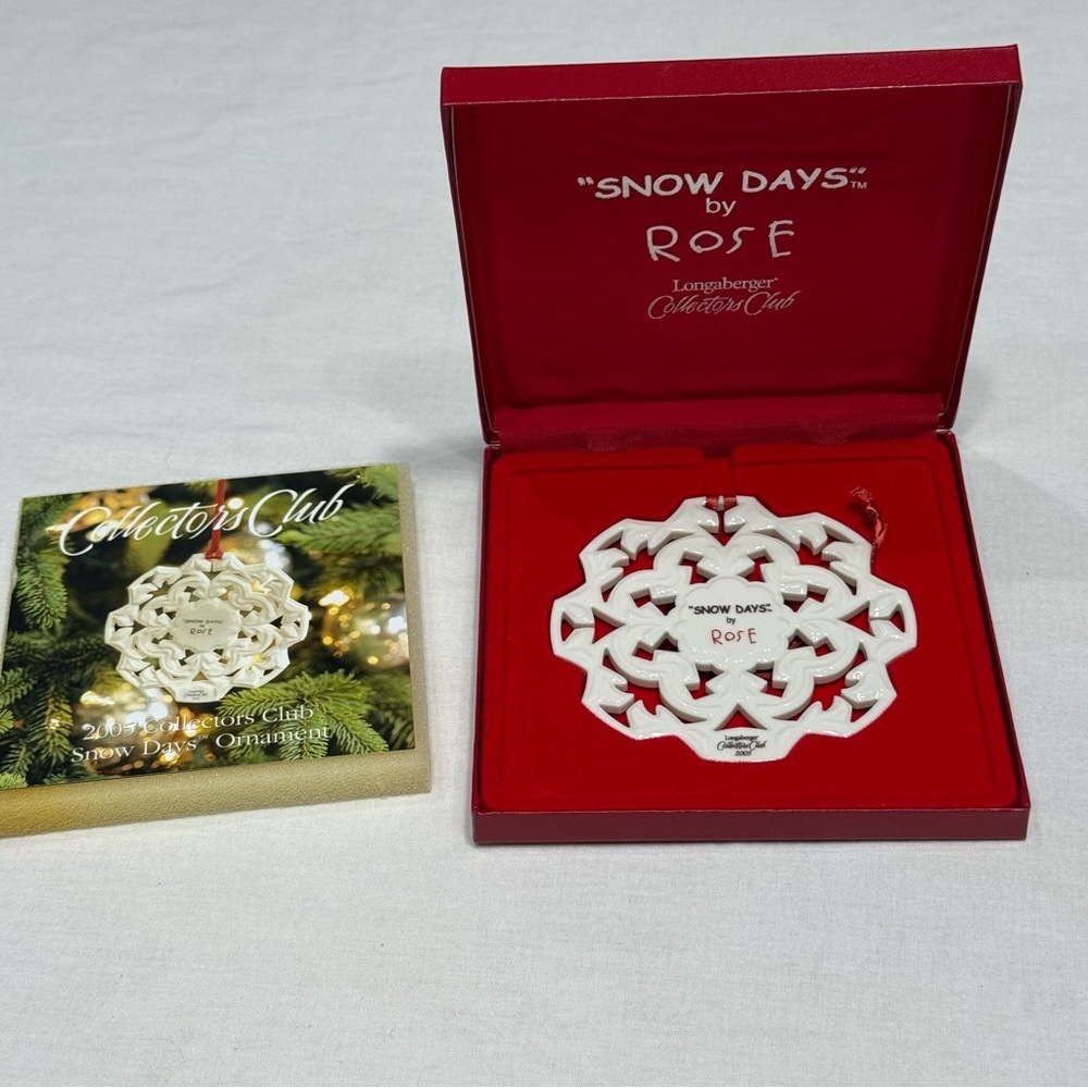 2005 Longaberger‎ Collectors Club Snow Days by Rose White Ceramic Ornament